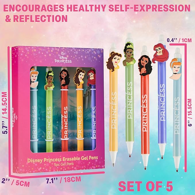 Get Trend Disney Princess 5pcs Erasable Gel Ink Pens Cute Writing Pens for Kids Fun Stationery Set Kawaii Journaling Supplies Gift Set Cool Pen Gifts for Kids (Princess)