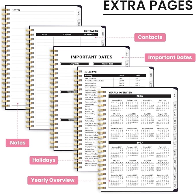 2026 Planner, Weekly and Monthly Planner for Women, January 2026 to December 2026, Pretty Hardcover 2026 Calendar Planner Book with Tabs, Inner Pocket, Spiral Bound, Perfect Office Home School Supplies - 6.3" x 8.5", Colorful Grove