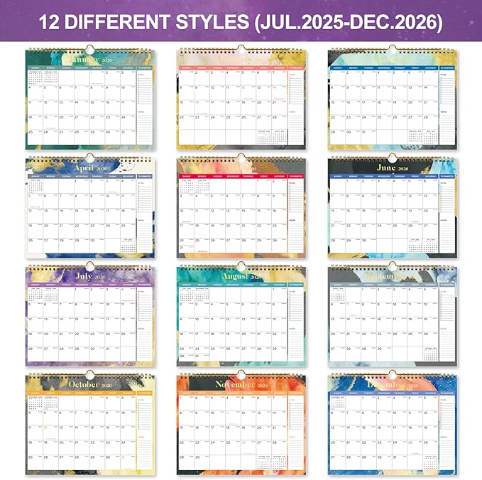 2026 Calendar - 18 Monthly Wall Calendar, July 2025 - December 2026, 8.5" x 11", Calendar 2026 with Twin-Wire Binding, Hanging Hook, Blocks and Julian Dates (2025-2026 Wall Calendar Purple)