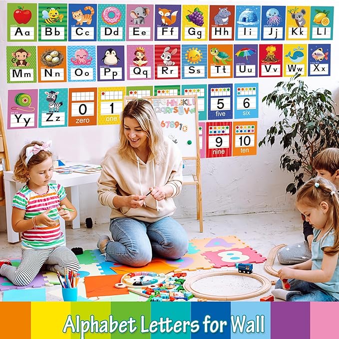 Alphabet Letters for Wall - ABC Alphabet Poster Classroom Wall Alphabet Alphabet Wall Chart Kindergarten Elementary Classroom Wall Decor Daycare Homeschool Supplies (Multi-Colored)