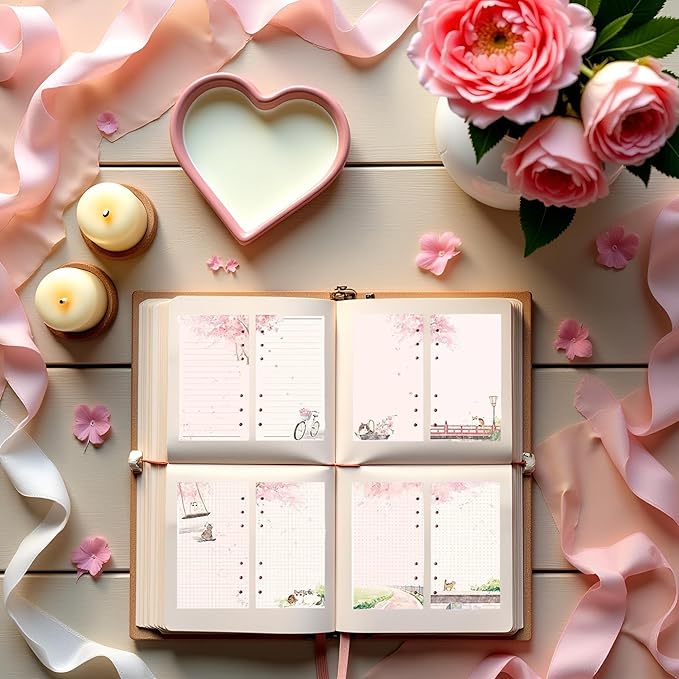 A6 Pink Refill Paper,80 Sheets Loose Leaf Inserts Paper Notebook Binder Line Pages,6 Hole Refill Notebook Blank for 6 Ring Refillable Binder Planner Journal