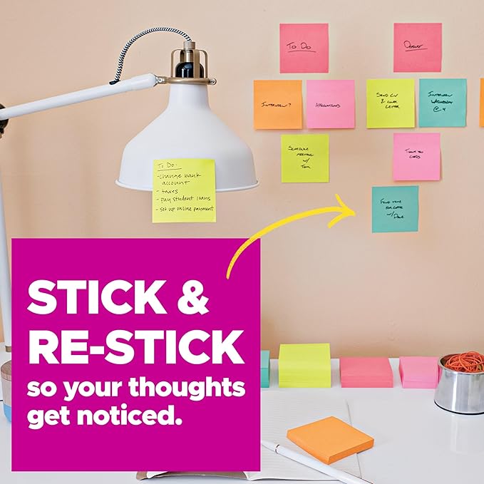 Post-it Super Sticky Notes, 3 Sticky Note Pads, 3 x 3 in., Ideal for Organization in Your Dorm, Home or Office, 2X The Sticking Power, Summer Joy Collection