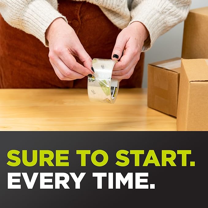 Scotch Sure Start Shipping Packaging Tape 1.88 x 54.6 yd Designed for Packing Shipping and Mailing Quiet Unwind No Splitting or Tearing 3 Core Clear 2 Rolls (3450-2)