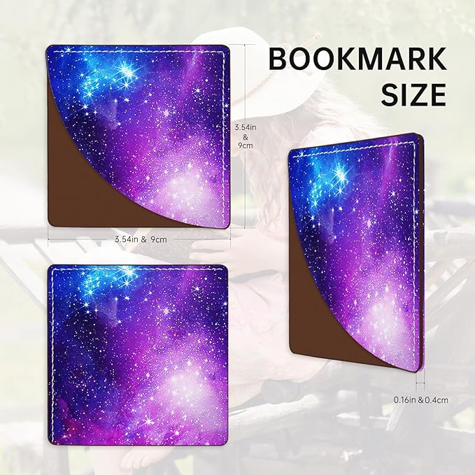 2 Pack Purple Starry Sky Leather Book Corner Bookmark, Durable Handmade Reading Accessories - Gifts for Readers, Women, Men, Teachers, Students