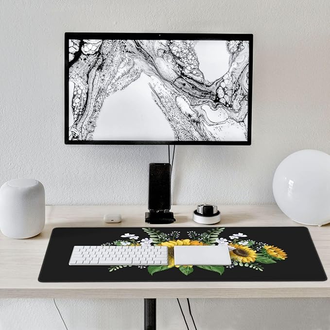Extra Large Mouse Pads Sunflowers Wild Flowers XXL Extended Mousepad with Stitched Edges Non-Slip Rubber Base Computer Keyboard Pad Desk Mat for Home Office Desk Decor, 35.4" X 15.7"