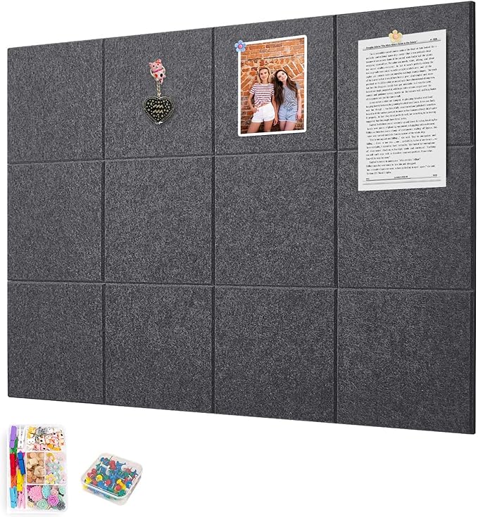 Large Cork Board for Walls, Yunihome 12 Pack 36" x 48" Felt Bulletin Board Wall Tiles for Home Kitchen School Office Wall Decor with Assorted Colors DIY Decorative Push Pins Sets