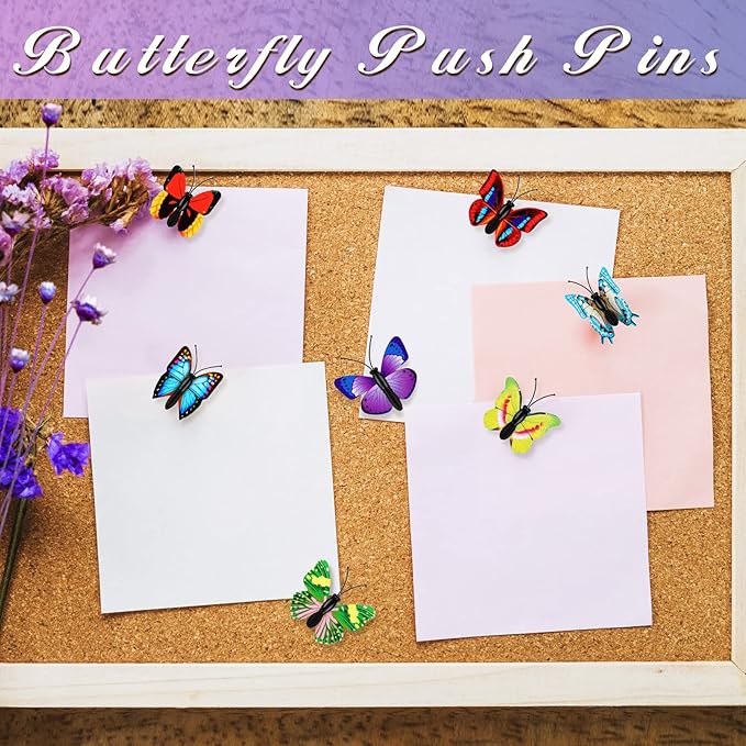 Butterfly 30 Pack Thumb Tacks Decorative Push Pins Butterfly Push Pins Colorful Cute Pushpin for Photo Wall Cork Board Bulletin Board Home Wall Pattern Decoration (Colorful,1.57 in)