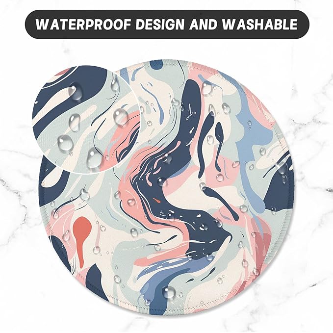 ITNRSIIET Round Mouse Pad with Stitched Edge Premium-Textured Waterproof Non-Slip Rubber Base Desktop Protection Mat Diameter 8.7 inches, Art Style Pattern