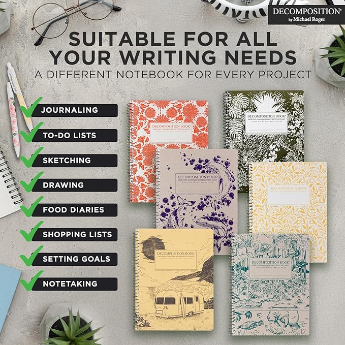 Decomposition Deep Stretch College Ruled Spiral Notebook - 9.75 x 7.5 Journal with 160 Lined Pages - 100% Recycled Paper - Cute Notebooks for School Supplies, Home & Office - Made in USA