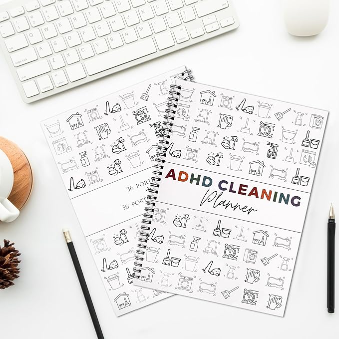 2pcs Adhd Cleaning Planner for Adults Women Teens Adhd Cleaning and Organizing Planner Cleaning Schedule and Checklist Notebook List Daily Weekly Monthly for Home Chore Chart Adhd Daily Planner
