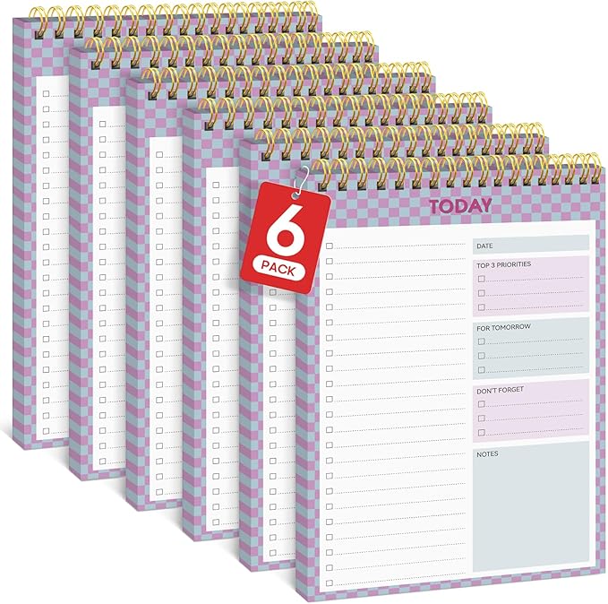 6 Pack of To Do List NotePad, Aesthetic To Do List Notebook for Work With 52 Sheet For Daily Tasks and Goal Setting, Undated Daily Planner Perfect for Office, Home and School Supplies - Lavender Checkered