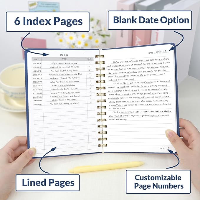 SUNEE Journaling Notebooks, A5 Lined Spiral Notebook for Women, 146 Pages College Ruled Hardcover Notebook for Work, Note Taking, Journaling and Office School Supplies, A5 - Navy Blue