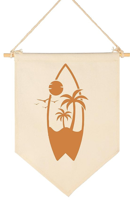 Surfboard Decor-Banner Decor-Beach Surfboard Coastal Vintage Decor-Rustic Outdoor Indoor Sign-Canvas Flag Pennant Poster Wall Art Gift for Home,Bar,Surf Shack,Kids Room,Playroom,Nursery