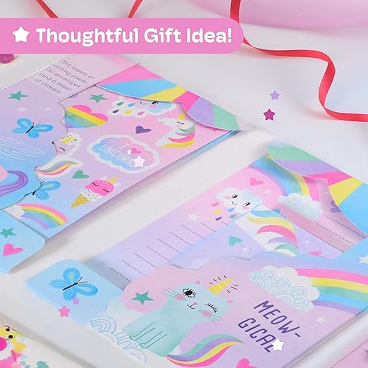 Stationery Set for Girls by Jewelkeeper - Unicorn Writing Kit - Colorful Stationary Set with Paper, Envelopes, and Stickers - Suitable for Creative Kids and Pen Pals