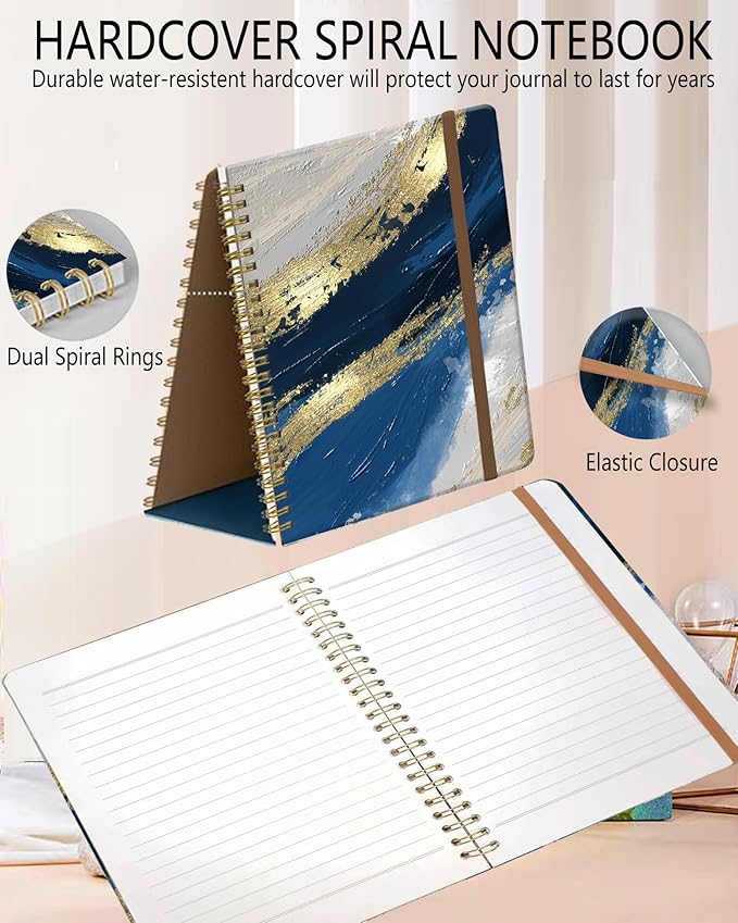 Spiral Journal Notebook, A5 Cute Notebooks for Women Men, College Ruled Hardcover Notebook for Work & Note Taking, 60 Pages Double-Wire Journals for Writing, Luxury Blue Marble