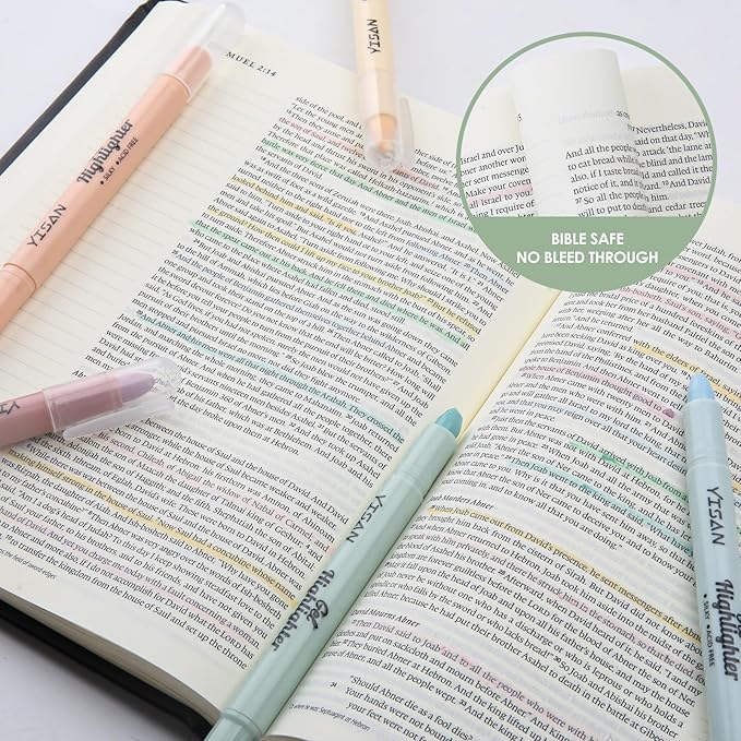 YISAN Bible Highlighter, Dry Highlighter,No Bleed, 8 Pastel Colors,70627