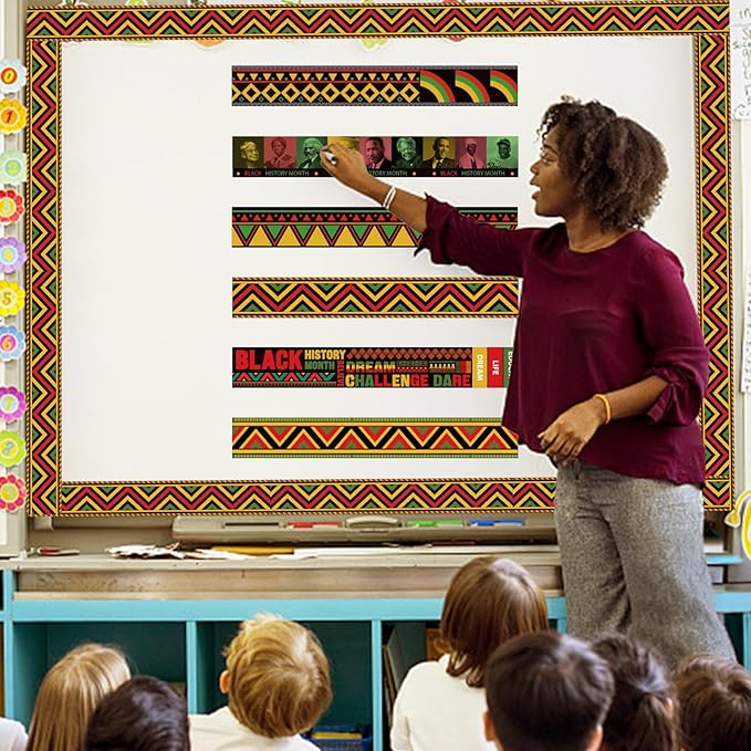 6 Rolls 206.69ft Bulletin Board Decorations Bulletin Board Borders Roll for Classroom Scalloped Trim School Borders for Back to school Theme Classroom Office Decor Supplies(Black History Month)