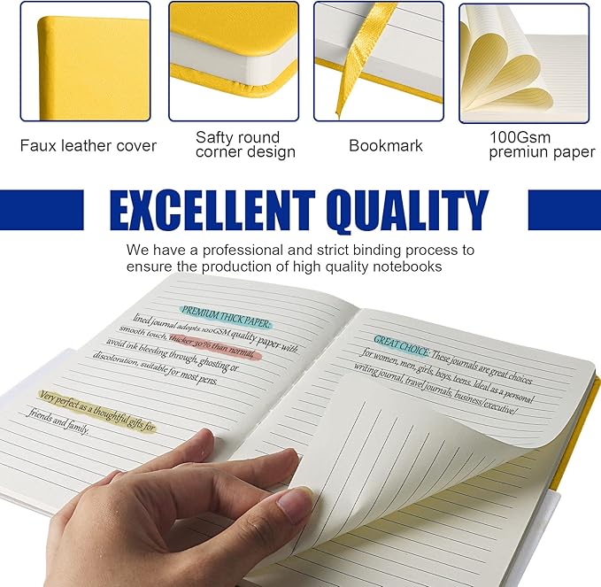 Lined Journal Notebook – Hardcover Notebook for Men & Women – Journals for Writing, Work, School, Home & Daily Notes, 160 Pages – Medium A5, 5.7"x8", 100 gsm Thick Paper (Bright Yellow)