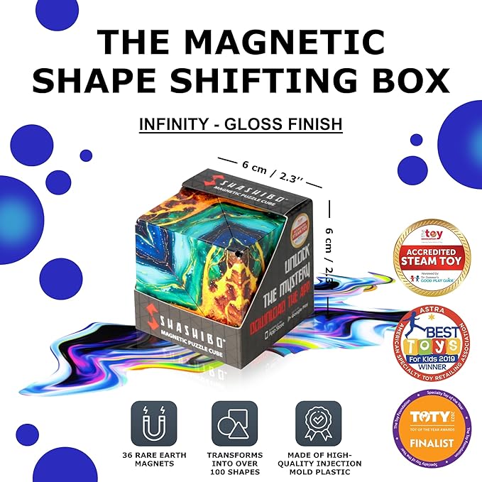 Shashibo DODECA Shape Shifting Box - Award-Winning STEM Fidget Toy with Ultra Strong Magnets - Puzzle Cube Transforms Into 100+ Shapes, Perfect Sensory Gift for Kids, Teens, and Adults (Infinity)