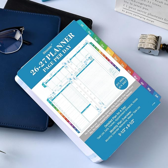 2026-2027 Planner Refills – July 2026 - June 2027, Daily Planner Refills 2026-2027, Two Pages Per Day Daily & Monthly Planner Inserts, 8.38" x 5.51", Ring-Bound with Tabs