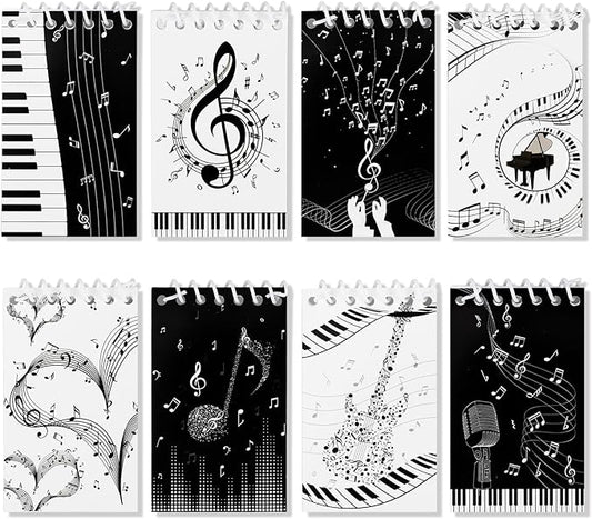 Konsait Music Themed Notepads, Music Note Mini Spiral Notebook Message Reminder for Office School Supplies Music Gifts for Teacher Student Classroom Rewards Party Favors (8 Pieces)
