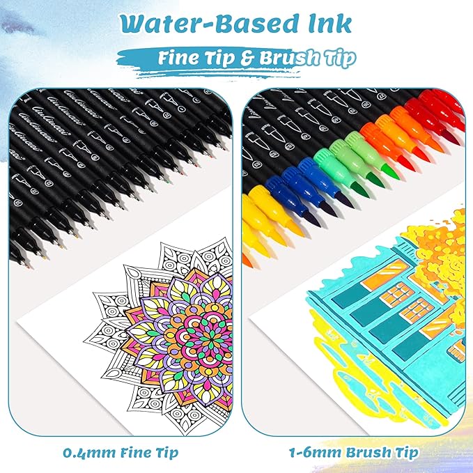 156 Colors Dual Tip Markers Brush Pens, Fine & Brush Tip Art Marker for Adult Coloring Book No Bleeding, Colored Drawing Pen for Calligraphy Lettering Illustration Journal Doodling Gift