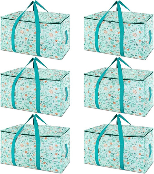 BALEINE 6-Pack Oversized Moving Bags with Reinforced Handles, Heavy-Duty Storage Tote for Clothes, Moving Supplies (Spring Stroll, 6-Pack)