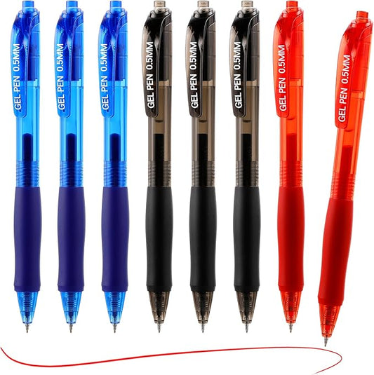 USUAL Gel Pens 0.5 mm,8 Pack Retractable Black Blue Red Ink Pen Fine Point Rollerball Pens,Quick Dry Smooth Writing,No Bleed for Journaling Note Taking, Home School Office Supplies