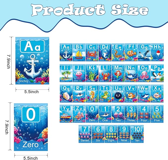 37 Piece Alphanumeric Bulletin Board Set Submarine Alphanumeric 0-10 Card Cutout Marine Life Educational Poster for Classroom Walls Preschool Kindergarten Teacher