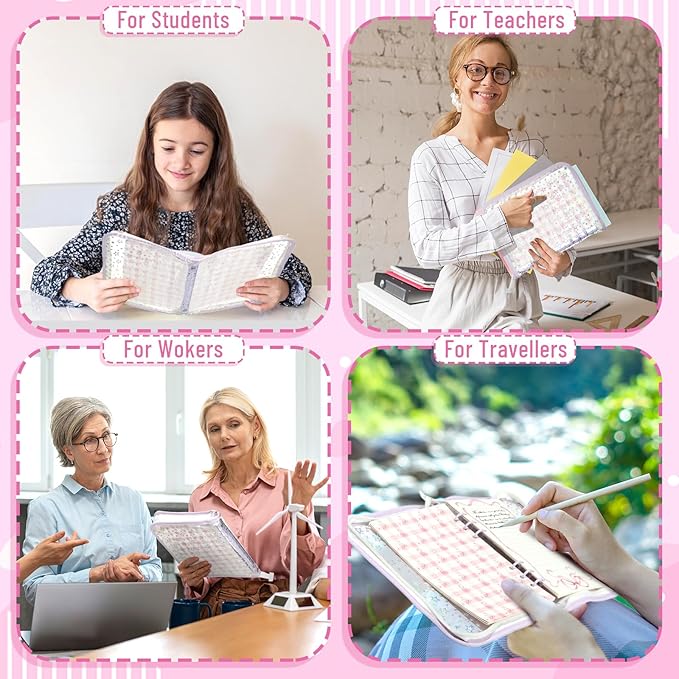 100 Sheets Pink Bow A5 Refills Paper for Planner Inserts Binder, Thick 6 Hole Notebook Refill, 120GSM Filler Insert Loose Leaf Paper for A5 6 Ring Binder Travel Journal Diary Budget, Lined & Blank