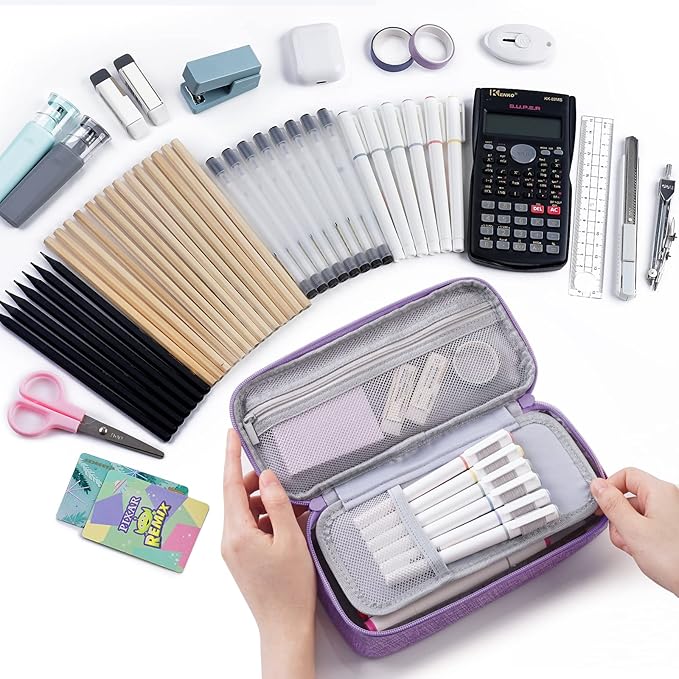 WEMATE Pencil Case, Large Storage Organizer for Stationery, Back - to - School Essential, Teacher Must - have, Big Pencil Pouch, Marker Case School Supplies for College & High School