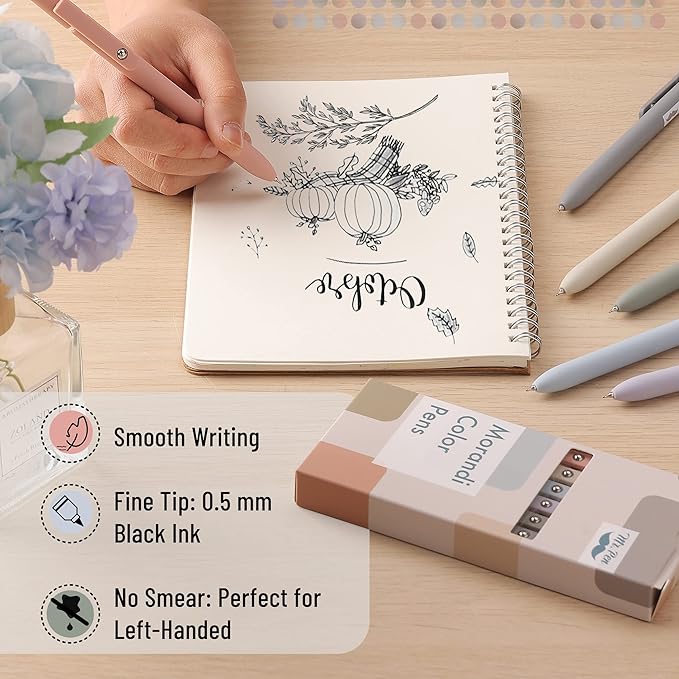 Mr. Pen - Retractable Fine Point Gel Pens, 12 Pack, Morandi Barrels, Fast Dry Black Ink, 0.5 mm Cute Aesthetic Pens for Journaling