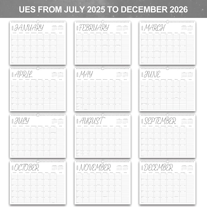 2026 Calendar, 2025-2026 Calendar Wall from Jul. 2025 to Dec. 2026, 14.7" X 11.5" Paper Monthly Planner Wall Hanging Calendar with Thick Paper for Office Home Planning & Organizing (wall calendar A)