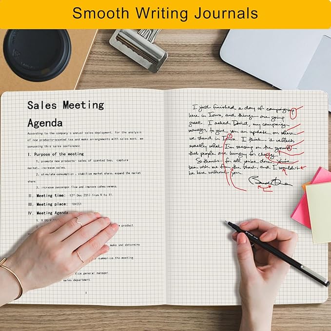 EUSOAR Kraft Graph Notebook, 12 Packs Large A4 8.5" x 11"，40 Sheets/ 80 Pages Journals in Bulk for Writing, Grid Paper Sketchbooks Composition Travel Journal Notebook Set, for Students and Office