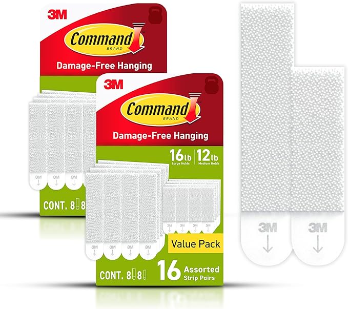 Command Medium and Large Picture Hanging Strips, Damage Free Hanging Picture Hangers, No Tools Wall Hanging Strips for Living Spaces, White, 16 Medium Pairs and 16 Large Pairs (64 Total)