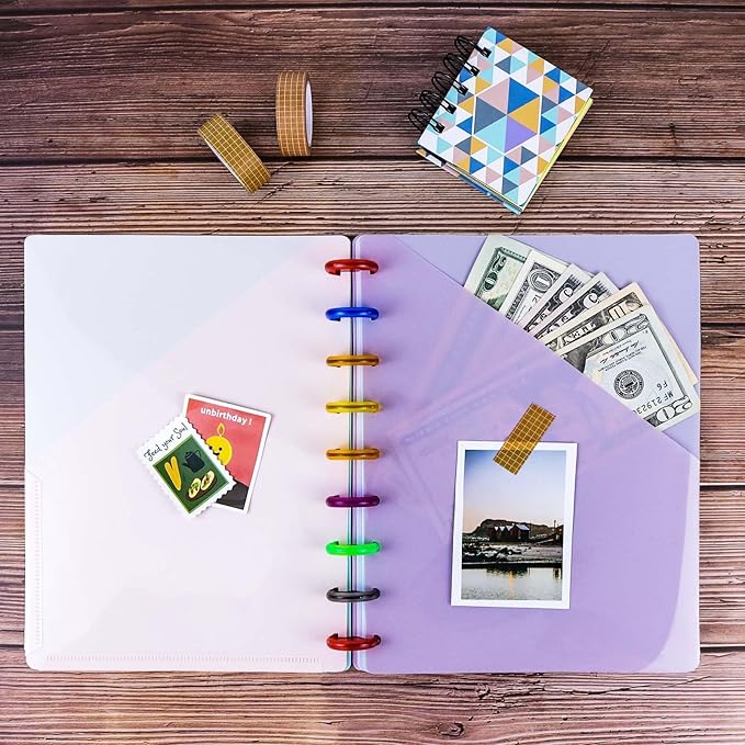 Discbound Dividers with Pockets 7x9.25 Classic Size Discbound Notebook Divider 9 Disc Bound Planner Inserts Pocket 5pcs Plastic Index Dividers for Planner Folder Office