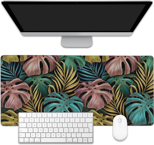 Colorful Tropical Palm Leaves Large Gaming Mouse Pad,Waterproof Desk Mat for Desktop,Non-Slip Rubber Base Mousepad with Stitched Edges for Laptop Office and Home 35.4X15.7 Inch