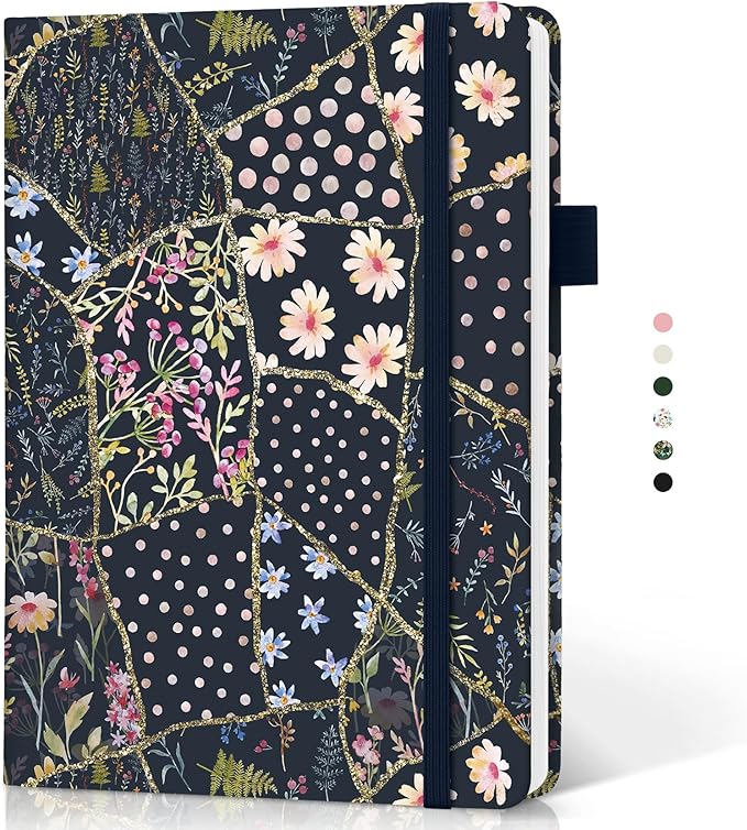 Blank Journal Notebook for Women & Men, Hardcover Leather Journal for Writing, Sketch Book, A5 Plain Paper Notebook for Drawing & Sketching, , Perfect for Office School Home Supplies, Patchwork Floral