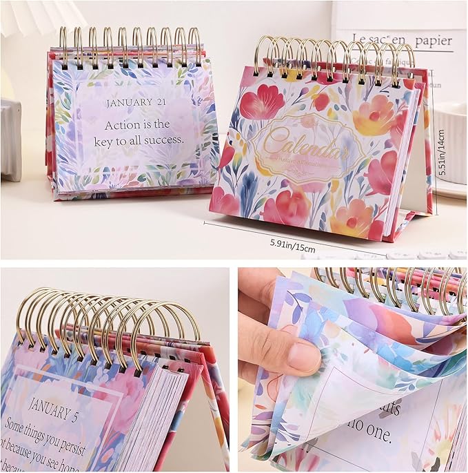 Bright Every Day Daily Flip Calendar with Inspirational Quotes - Motivational Perpetual Recycle Calendar Desk Office Home Decor for Women, Gifts Desk Accessories for Girls Positive Affirmations