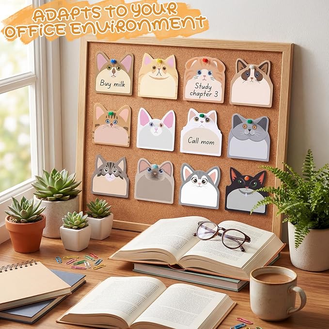 Maxdot 36 Pads 1080 Sheets Cute Sticky Notes, Fun Cat Sticky Notes Pad Self Adhesive Cartoon Memo Pads Bulk for Gift School Tab Office Home Supplies