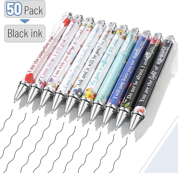 Mr. Pen- Christian Pen Set, 50 Pack, Black Ink, Opulent Blooms, Bible Verse Pens Ballpoint Bulk
