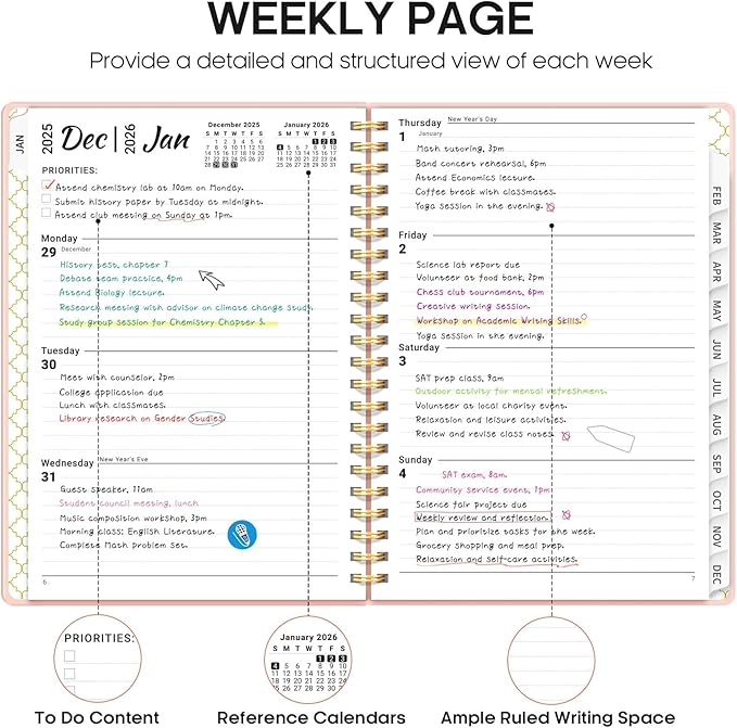 2026 Planner, Weekly and Monthly Calendar Planner, January 2026 - December 2026, Hardcover 2026 Calendar Book with Tabs For Women & Men, Inner Pocket, Spiral Bound, Perfect for Office Home School Supplies - A5 (6.3" x 8.5"), Pink