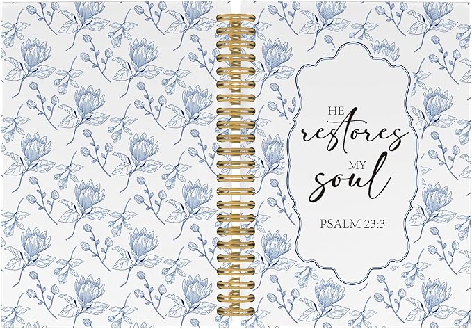 Pugwak Christian Journal Notebook - Blue FLower Bible Verse Religious Scripture Notebooks College Ruled for Work School, Gifts for Women, Office Supplies, Hardcover Spiral Notebook 5.5"x8.3"