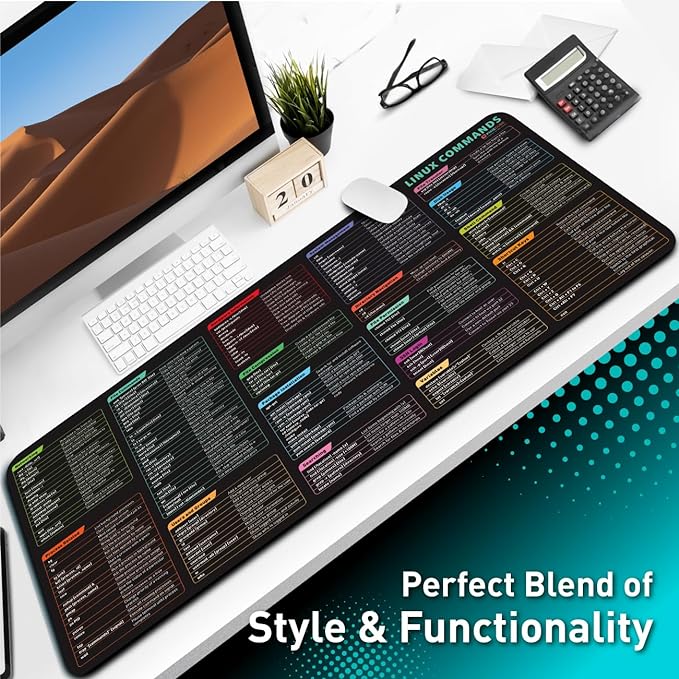 Linux Commands Line Mouse pad - Extended Large Cheat Sheet Mousepad. Shortcuts to Kali/Red Hat/Ubuntu/OpenSUSE/Arch/Debian/Unix Programmer. XXL Non-Slip Gaming Desk mat