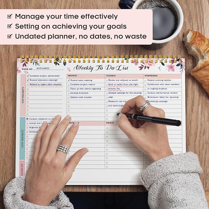 Taja Weekly To Do List Notepad with 52 Undated Sheets（8.5"×11"）- Weekly Desk Planner for Women & Man, Work and Home - 1 Pack Whispering Petal