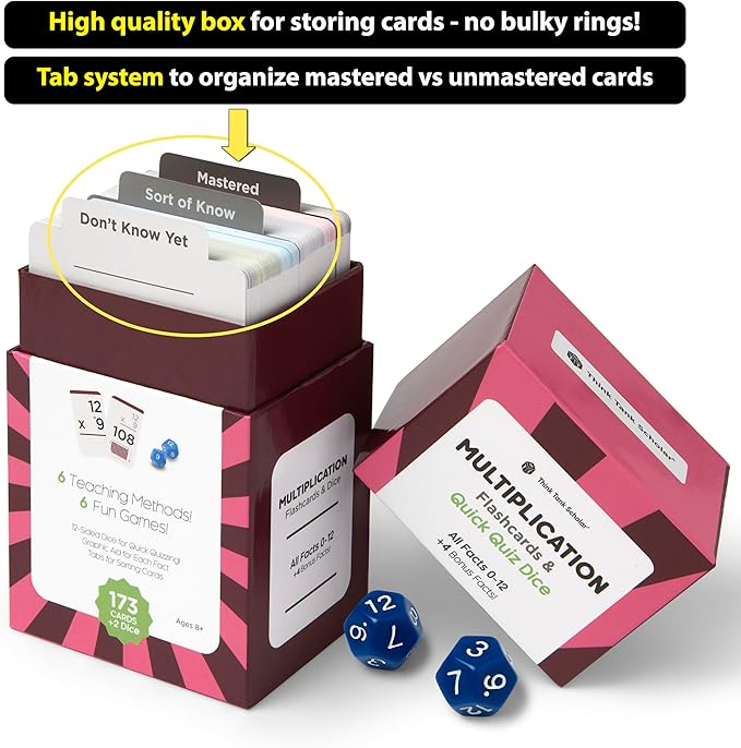 Award-Winning Math Flash Cards – 711 Multiplication & Division Facts (0–12) – Jumbo Cards (3.1” x 5.2”), Visual Aids, 2 Dice, Games, Charts & Mastery Divider Tabs – Grades 3–6 Classroom & Homeschool