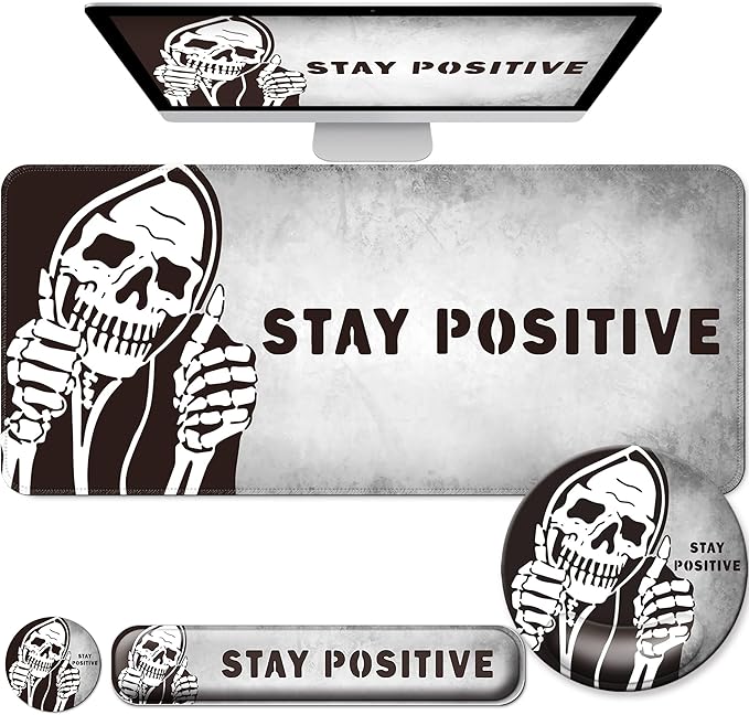 Desk Mat Set + Keyboard and Mouse Pad with Wrist Rest Support,4-in-1 Large Mousepad Computer Mats for Desktop Home & Office-Skull