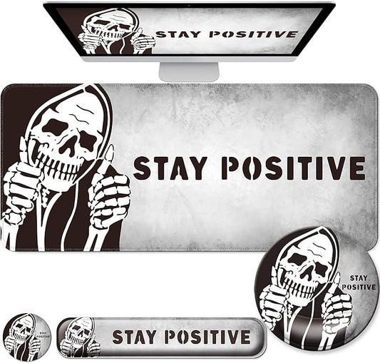 Desk Mat Set + Keyboard and Mouse Pad with Wrist Rest Support,4-in-1 Large Mousepad Computer Mats for Desktop Home & Office-Skull