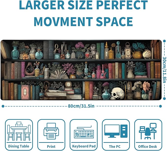 Black Forest Library Mouse Pad Desk Mat XL Extended Large Gaming Desk Pad Mousepad, Mysterious Book Computer Laptop Keyboard and Mouse Mat, Desktop Protector Mat for Office and Home 31.5x11.8 in