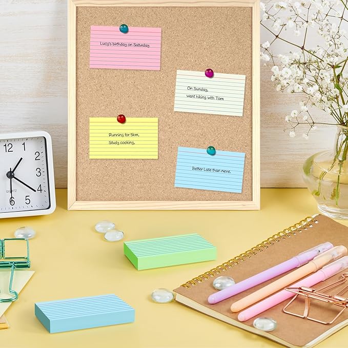 250 Count Colored Index Cards 3 x 5, Heavy Note Cards, Flash Cards College Ruled for School, College, Office and Home Organization, Durable Study To Do List Note Cards with Ruled Lines